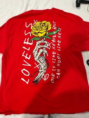 Fashion Nova Red Tee with Yellow Rose Graphic